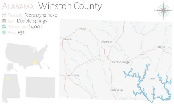 Vector illustration of Map of Winston County in Alabama