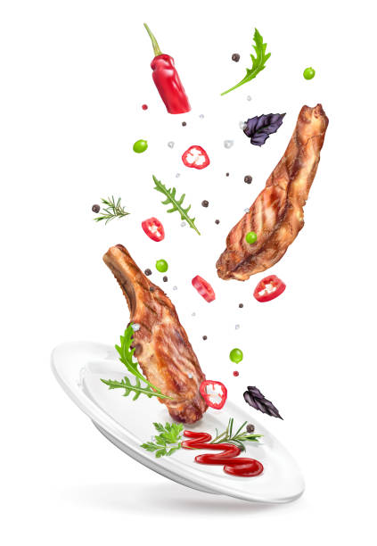 istock Vector illustration of meat steak on a plate with hot pepper sauce and spices 1152010528