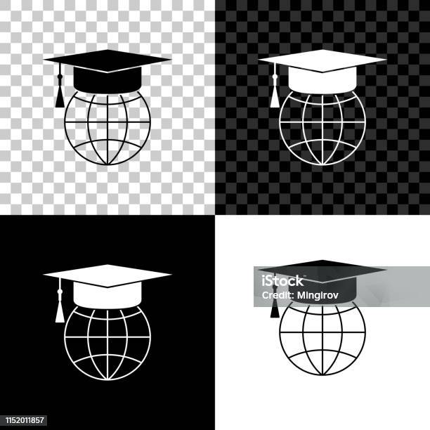 Graduation Cap On Globe Icon Isolated On Black White And Transparent Background World Education Symbol Online Learning Or Elearning Concept Vector Illustration Stock Illustration - Download Image Now
