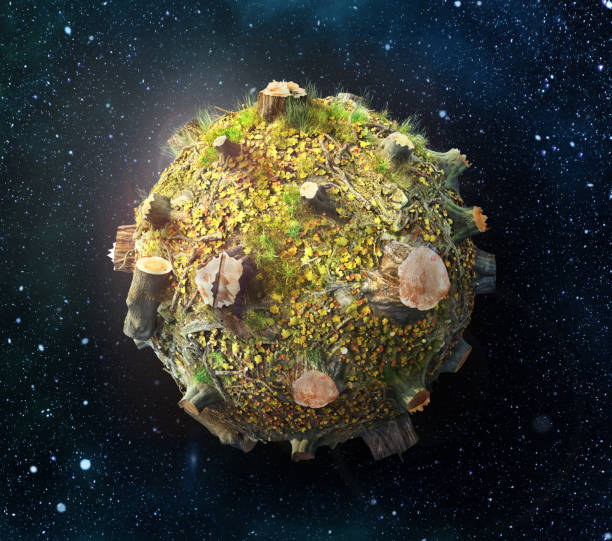 istock Cutting down of tree. Ecology concept. Stumps in the planet. 3d illustration 1152012054