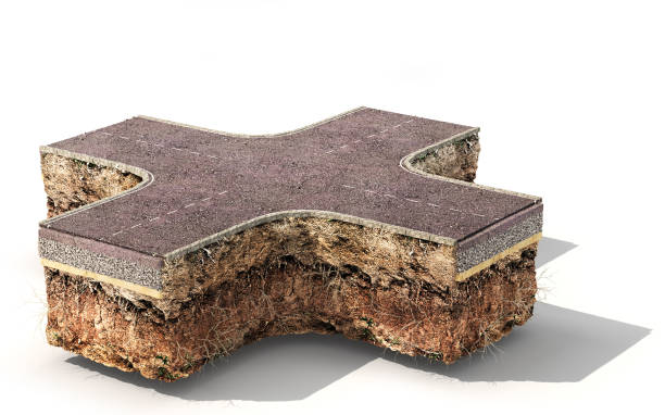 Road coat structure. Piece of road with layers. 3d illustration