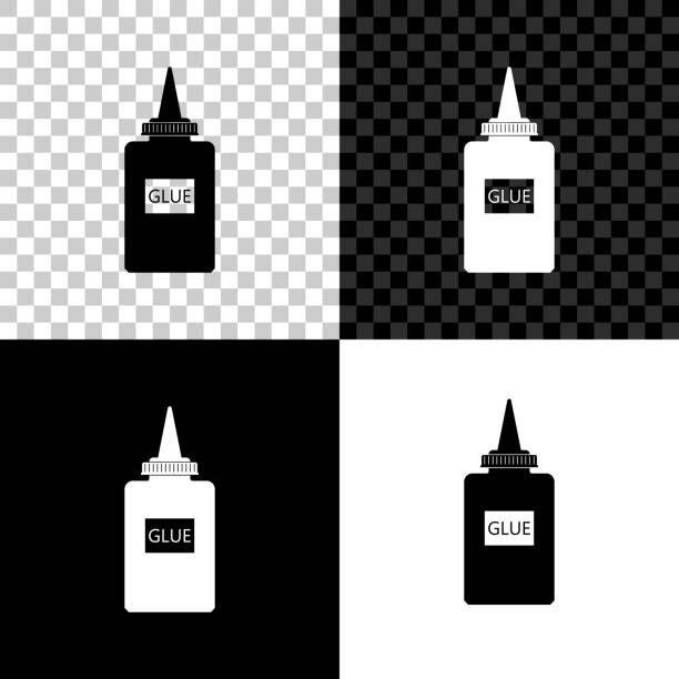 ilustraciones, imágenes clip art, dibujos animados e iconos de stock de icono de pegamento aislado en fondo negro, blanco y transparente. vector illustration - glue bottle isolated art and craft