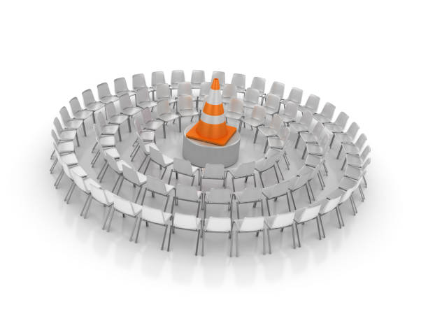istock Circle of Chairs with Traffic Cone - 3D Rendering 1152017373