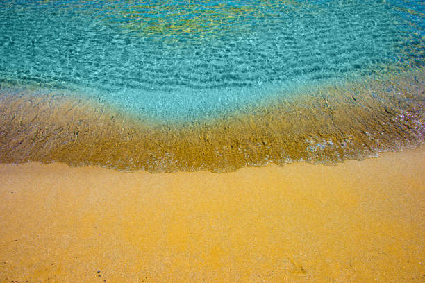 Soft wave of turquoise sea water on the sandy beach.