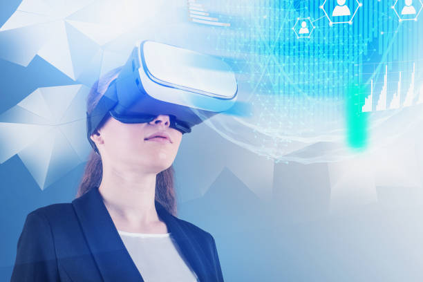 istock Young woman in VR headset, social connection 1152018735
