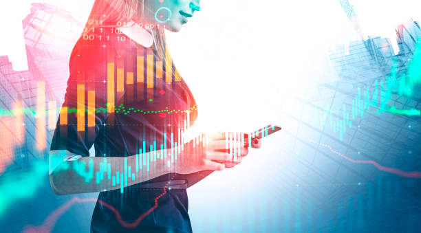 istock Businesswoman with smartphone, virtual graph 1152018846