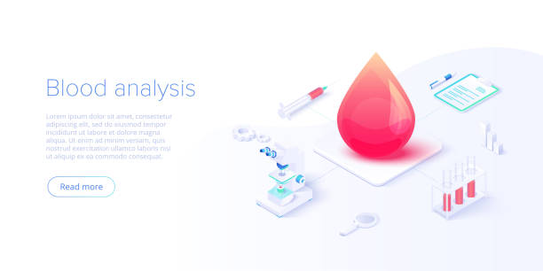 Blood test or analysis in isometric vector illustration. Healthcare concept for clinical laboratory examination. Medical diagnostics or reserarch with blood drop sample. Web banner layout template. Blood test or analysis in isometric vector illustration. Healthcare concept for clinical laboratory examination. Medical diagnostics or reserarch with blood drop sample. Web banner layout template. microbiology illustrations stock illustrations