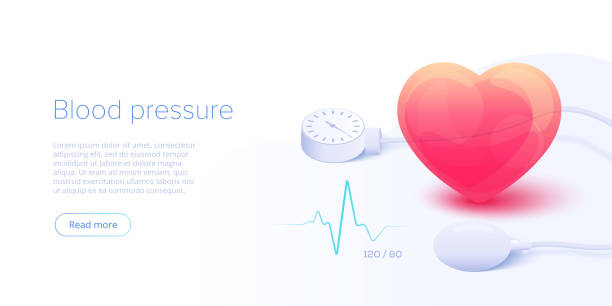アイソメベクトルイラストレーションにおける血圧の概念。動脈圧測定または検査機。医学のアネロイドモニターか眼圧計の診断の背景。web バナーテンプレート。 - healthcare and medicine doctor medical exam blood pressure gauge点のイラスト素材／クリップアート素材／マンガ素材／アイコン素材