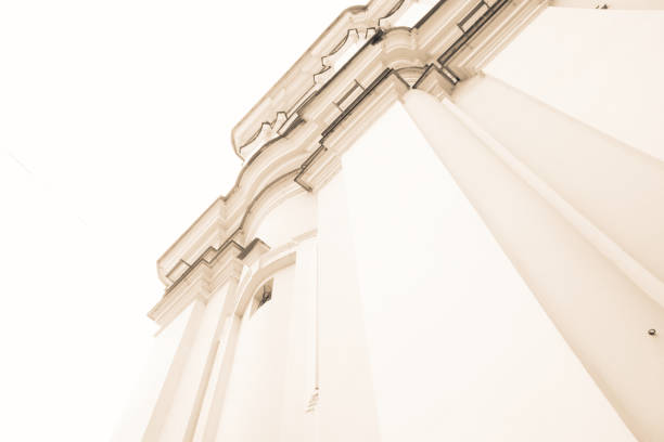 Orthodox church wall low angle view, vintage photo.