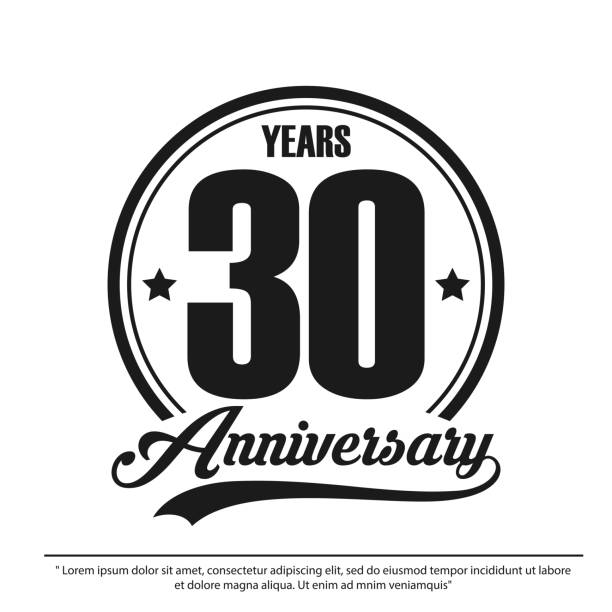 ilustrações de stock, clip art, desenhos animados e ícones de 30th years anniversary celebration emblem logo label, black and white stamp isolated, vector illustration template design for celebration greeting card and invitation card - crown black banner white