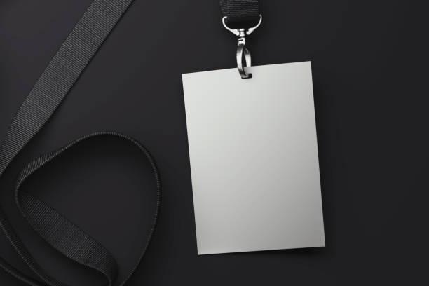 White badge on black lanyard. 3d rendering stock photo