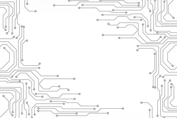 схема технологии печати на борту концепции вектора фона. grayscale цвет абстрактный pcb трассировать данные инфографика дизайн иллюстрац�ия. - circuit board stock illustrations