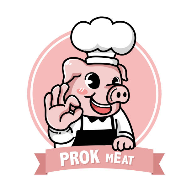 logo mięsa wieprzowego - pig pork meat barbecue stock illustrations