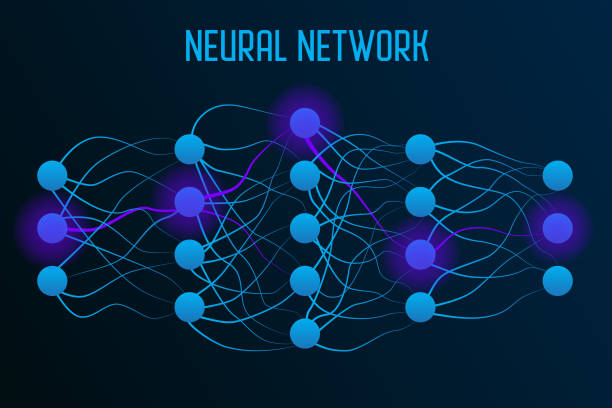 neuralales netzwerkmodell mit realen synapsen zwischen neuronen - schnur grafiken stock-grafiken, -clipart, -cartoons und -symbole
