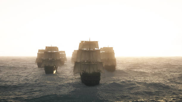 old ships fleet at sea