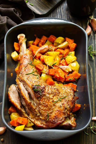 istock baked turkey thigh with vegetables. 1152029805