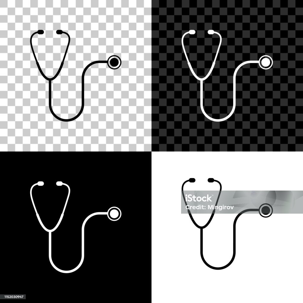 Stethoscope medical instrument icon isolated on black, white and transparent background. Vector Illustration Analyzing stock vector