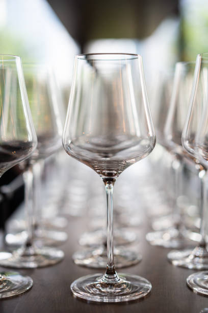 Wine glasses in restaurant with blurred background