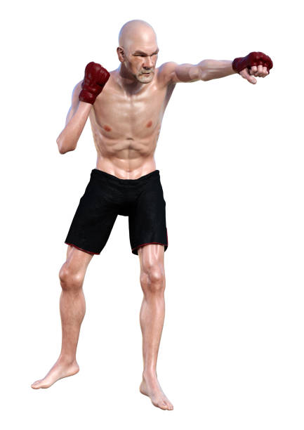 3D illustration senior man boxing on white 3D rendering of a senior man boxing isolated on white background old man boxing stock pictures, royalty-free photos & images
