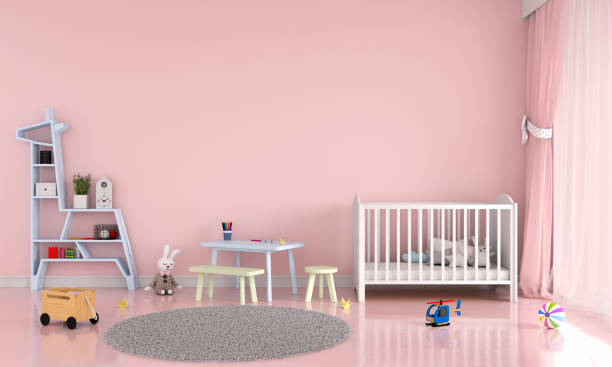 istock Pink child bedroom interior for mockup, 3D rendering 1152033085