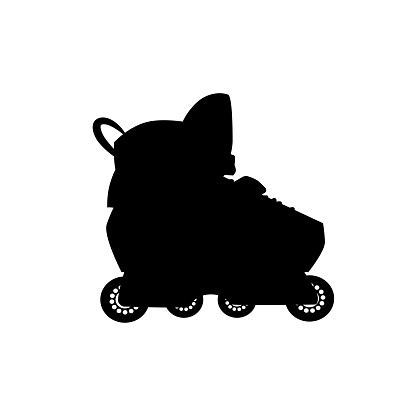 Silhouette of aggressive inline roller skates. Vector black and white illustration. Cutout isolated object. Sports goods elements.