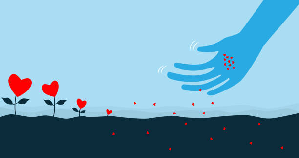 Sowing the seeds of love Sowing hearth shape seeds of love. growth concept stock illustrations