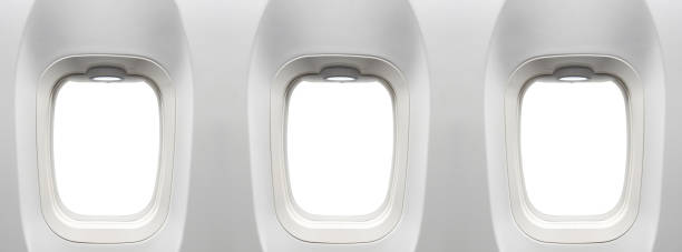 istock Airplane windows with clipping path in windows for replact you flight ad design placed on blank white airplane windows 1152038256