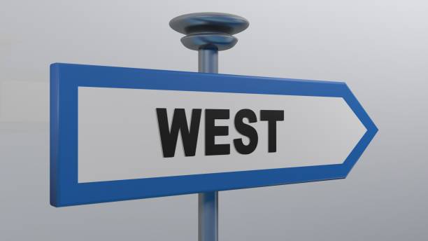 istock WEST street arrow sign - 3D rendering illustration 1152042187