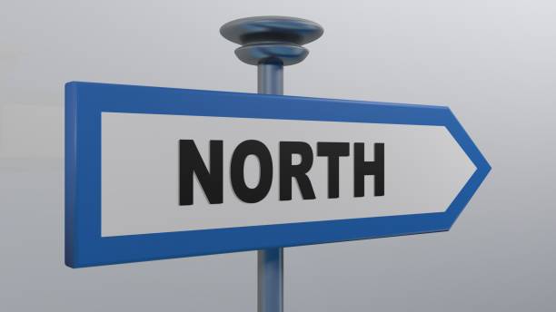 istock NORTH street arrow sign - 3D rendering illustration 1152042321