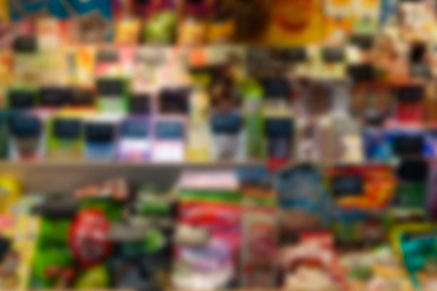 istock Blur supermarket background. Showcase with food (sweets, fruits, snacks) 1152042340