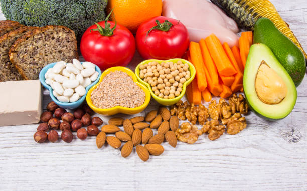 istock Nutritious ingredients and products containing vitamin B3 (PP, niacin) and other natural minerals, concept of healthy lifestyle and nutrition. 1152043164