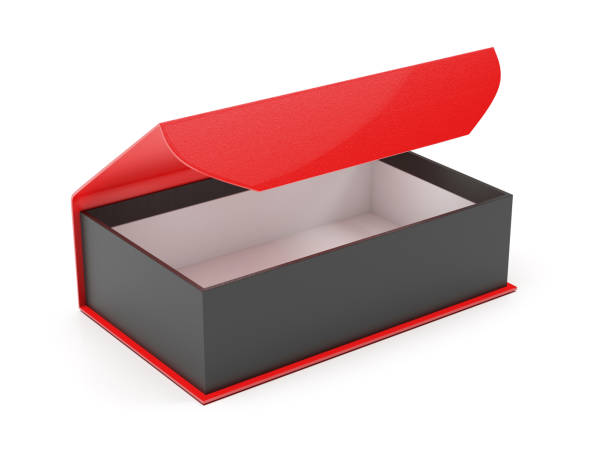 istock Red and black gift box. Open jewelry box with magnetic clasp. 3d rendering illustration isolated 1152043254