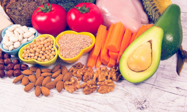 istock Nutritious ingredients and products containing vitamin B3 (PP, niacin) and other natural minerals, concept of healthy lifestyle and nutrition. 1152043807