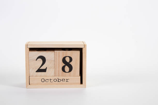 istock Wooden calendar October 28 on a white background 1152047390