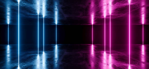 istock Futuristic Sci Fi Neon Glowing Purple Blue Laser Chaotic Abstract Virtual Fluorescent Dark Grunge Concrete Tunnel Corridor Hallway Underground 3D Rendering 1152048781
