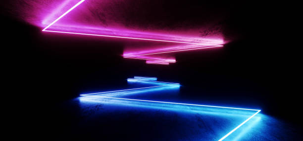 istock Futuristic Spaceship Stage Sci Fi Neon Glowing Purple Blue Laser Chaotic Abstract Virtual Fluorescent Dark Grunge Concrete Tunnel Corridor Hallway Underground 3D Rendering 1152050267