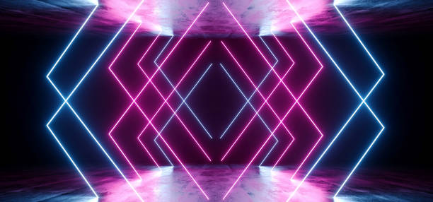 istock Futuristic Sci Fi Neon Glowing Purple Blue Laser Chaotic Abstract Virtual Fluorescent Dark Grunge Concrete Tunnel Corridor Hallway Underground 3D Rendering 1152051895