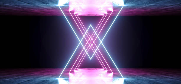 istock Futuristic Sci Fi Neon Glowing Purple Blue Laser Chaotic Abstract Virtual Fluorescent Dark Grunge Concrete Tunnel Corridor Hallway Underground 3D Rendering 1152052011