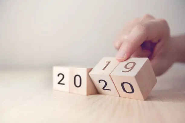 Photo of Hand change wooden cubes with New year 2019 to 2020 concept.