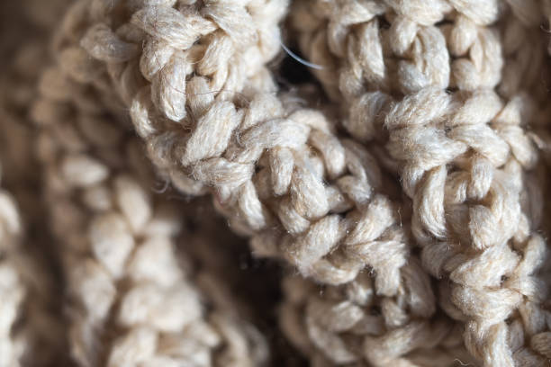 istock Close-up knit stitching beige close-up, handmade woolen fabric. 1152056061
