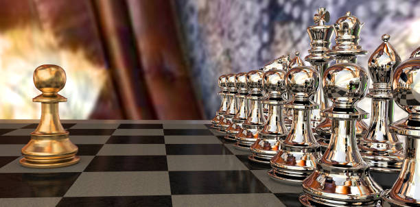 istock chess on pawn outstanding in front golden light leadership - 3d rendering 1152057549
