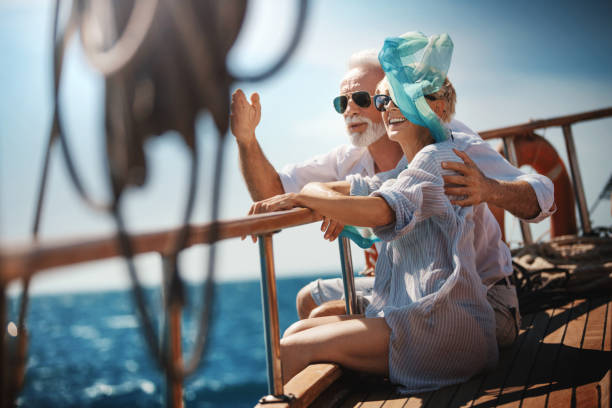 istock Senior couple on a sailing cruise. 1152059184