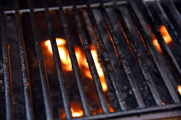 Barbecue with flames stock photo