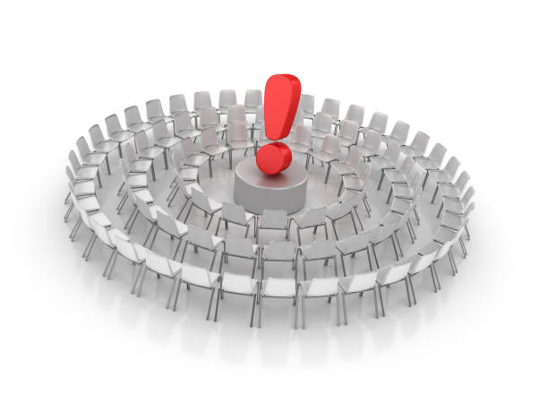 istock Circle of Chairs with Exclamation Point - 3D Rendering 1152060129
