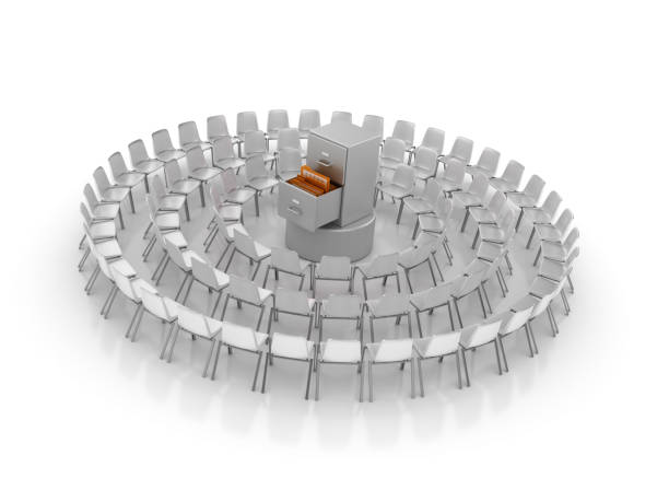istock Circle of Chairs with Archives - 3D Rendering 1152060197