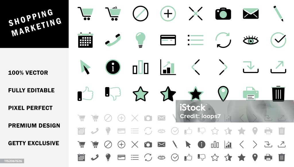 Marketing & Shopping Icon Set Premium Marketing & Shopping icon set vector collection. Pixel perfect, modern design, 100% vector and fully editable. Arrow Symbol stock vector