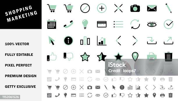 Marketing Shopping Icon Set Stock Illustration - Download Image Now - Arrow Symbol, Black Color, Cart