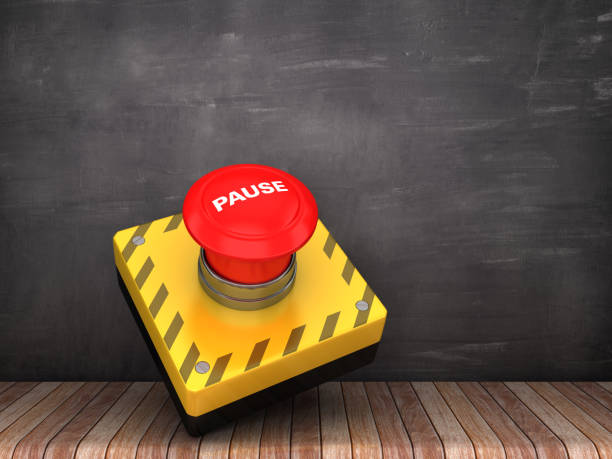 PAUSE Push Button on Chalkboard Background - 3D Rendering PAUSE Push Button on Chalkboard Background - 3D Rendering push pause stock pictures, royalty-free photos & images