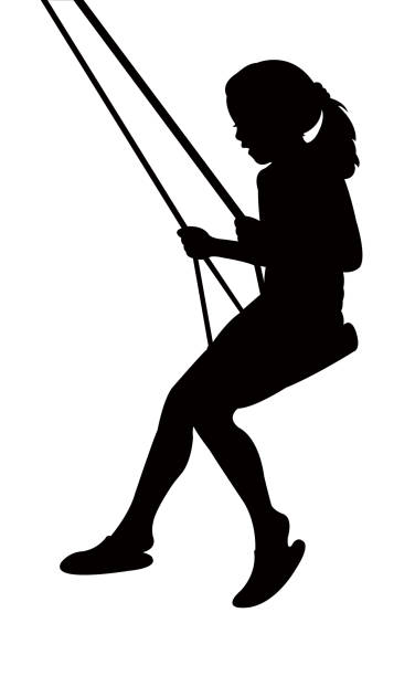 ilustraciones, imágenes clip art, dibujos animados e iconos de stock de chica balanceando, vector de silueta - swing child silhouette swinging