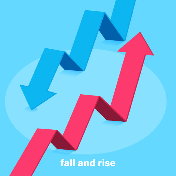 illustrazioni stock, clip art, cartoni animati e icone di tendenza di cadere e salire - cutting finance currency reduction